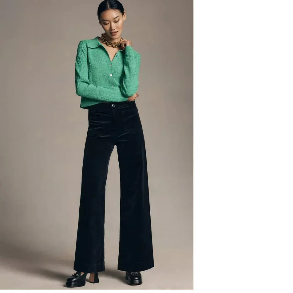 Anthropologie The Colette Corduroy Full-Length Wide-Leg Pants by Maeve 27 NEW